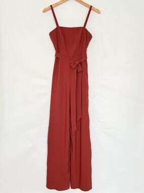 Dessy Collection Alana Crepe Wide Leg Jumpsuit Tie Belt in Auburn Moon Size 4